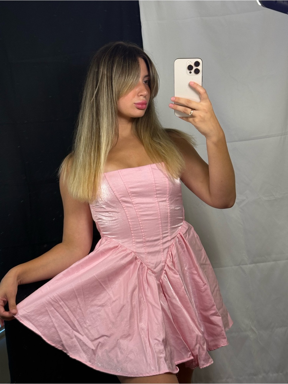 Strapless Pink Fit & Flare Mini Dress